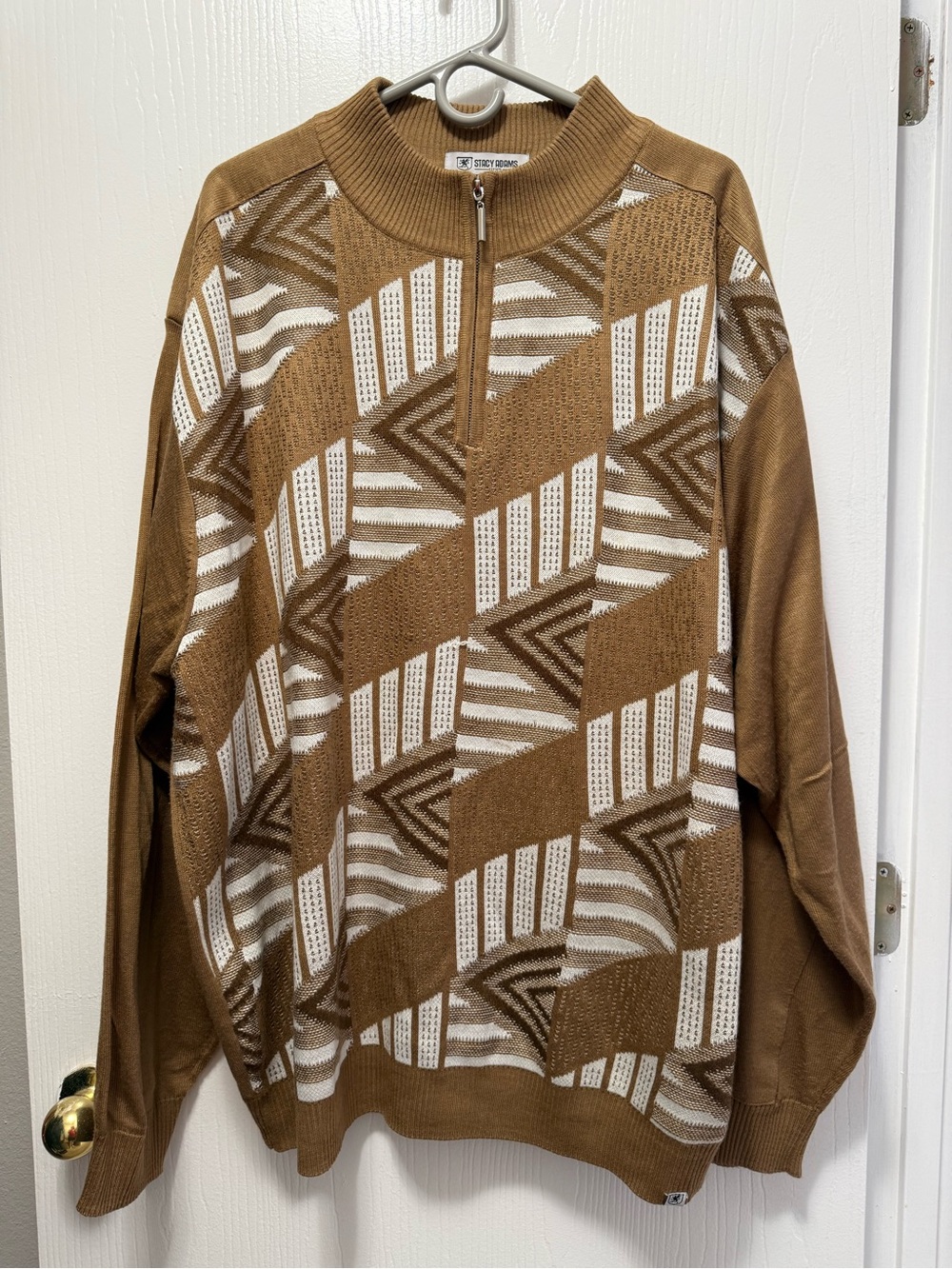 Vintage Stacy Adams 1/4 Zip Geometric Sweater With Elbow Patches Size 4XL